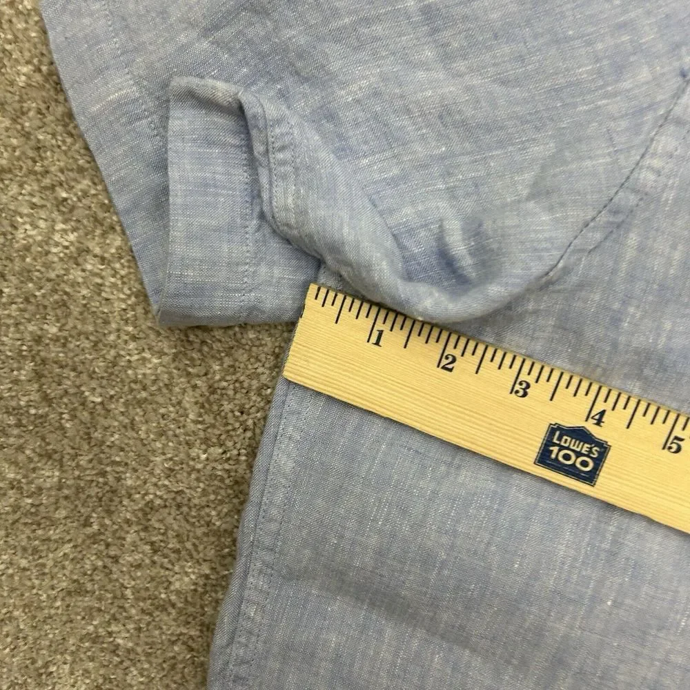 L.L Bean 100%‎ Linen Men's Size XL Blue Slightly Fitted Short Sleeve Shirt - Picture 6 of 8